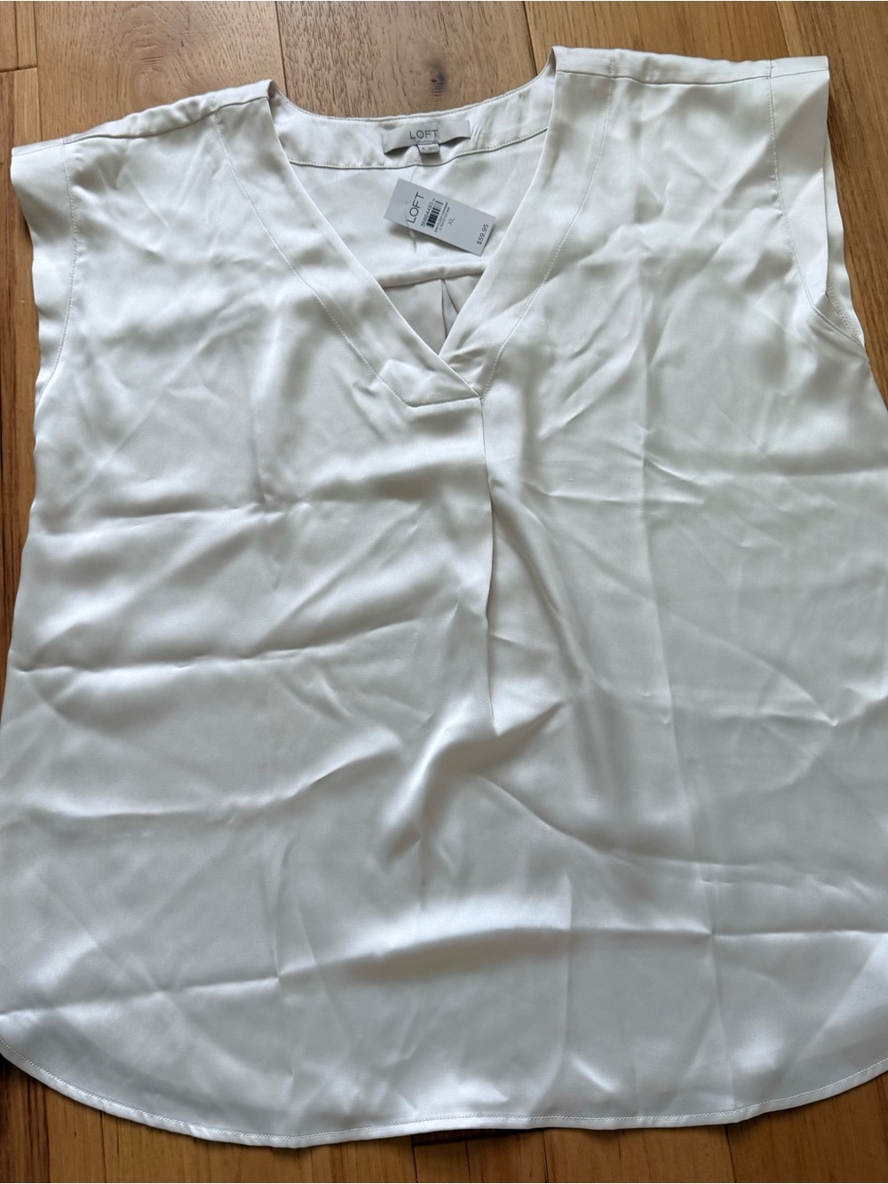 LOFT Cream V-Neck Sleeveless Silk Blouse